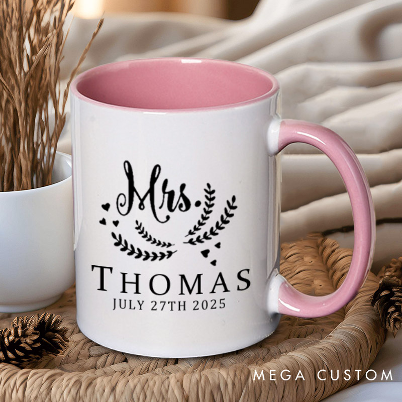 Personalized Graceful Mr and Mrs with Oliver Branches Matching Wedding Couple Mugs
