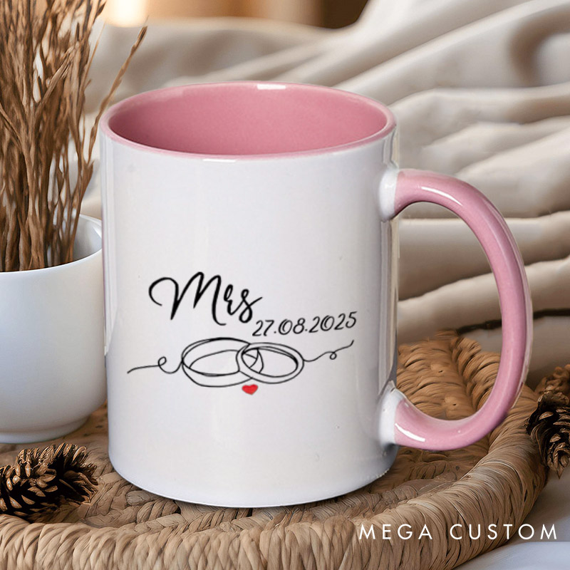 Personalized Elegant Mr and Mrs with Wedding Rings Matching Wedding Couple Mugs