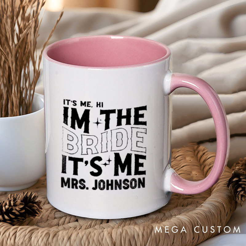 Personalized Modern Vintage It's Me Bride and Groom Matching Wedding Couple Mugs