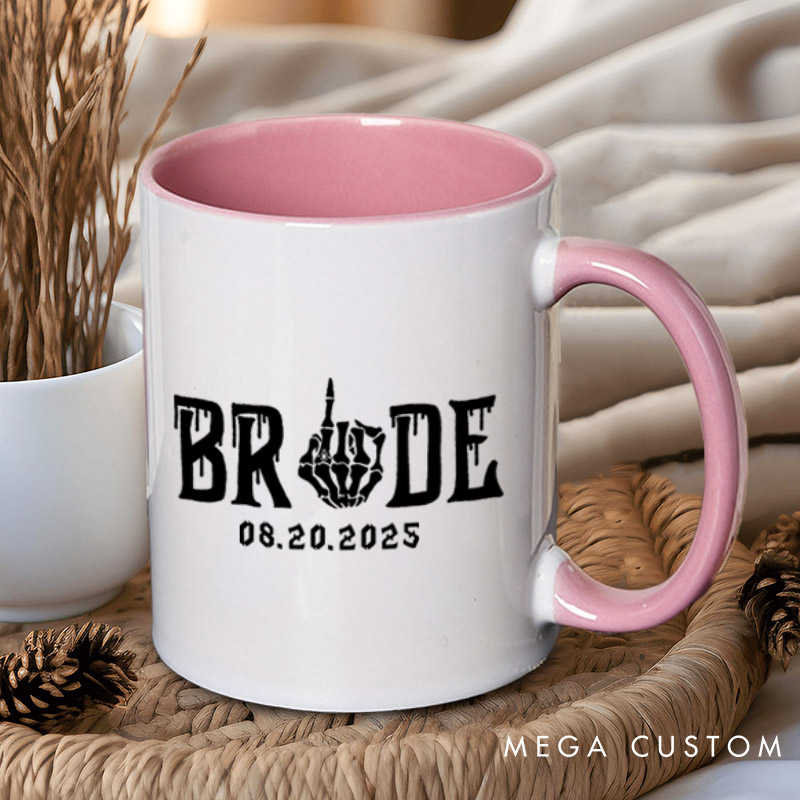 Personalized Funny Gesture Skeleton Bride and Groom Matching Wedding Couple Mugs