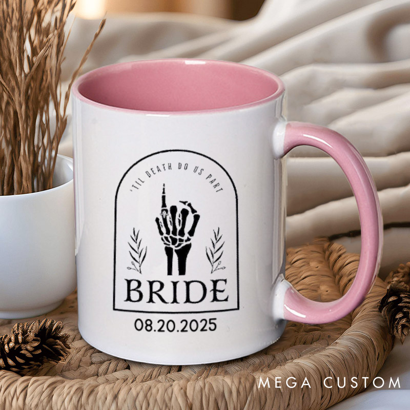 Personalized Skeleton Hand Gestures Garden Bride and Groom Matching Wedding Couple Mugs