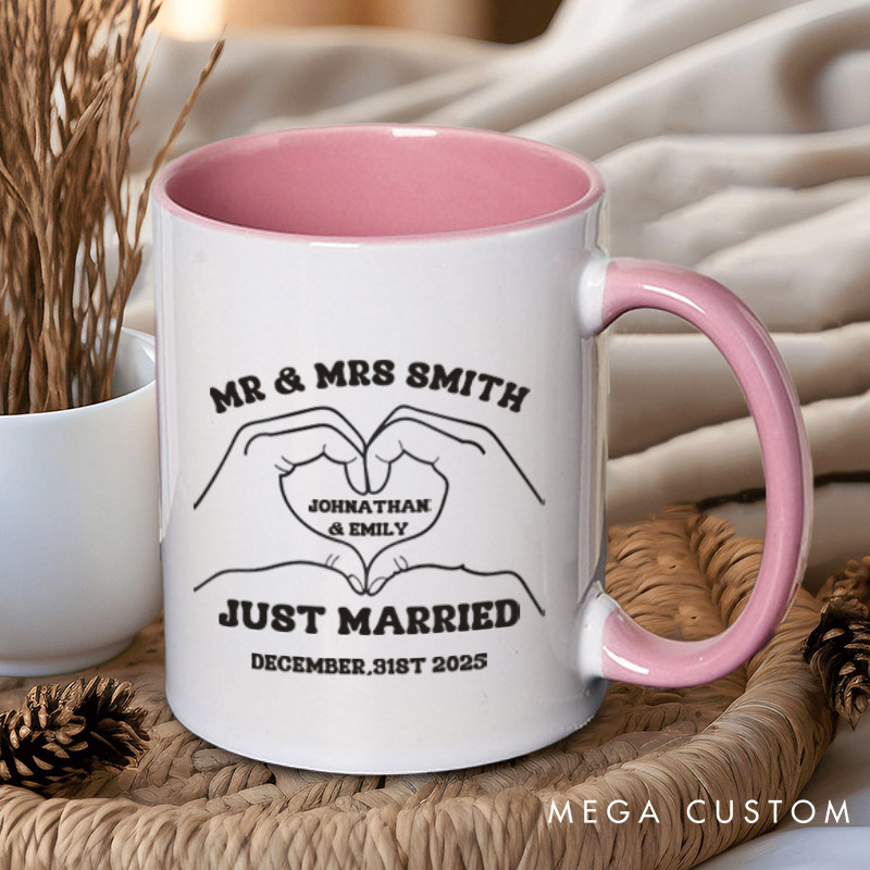 Personalized Heartfelt Gesture Just Married Mr and Mrs Wedding Couple Mugs