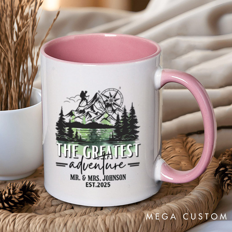 Personalized The Greatest Adventure Mr and Mrs Wedding Couple Mugs