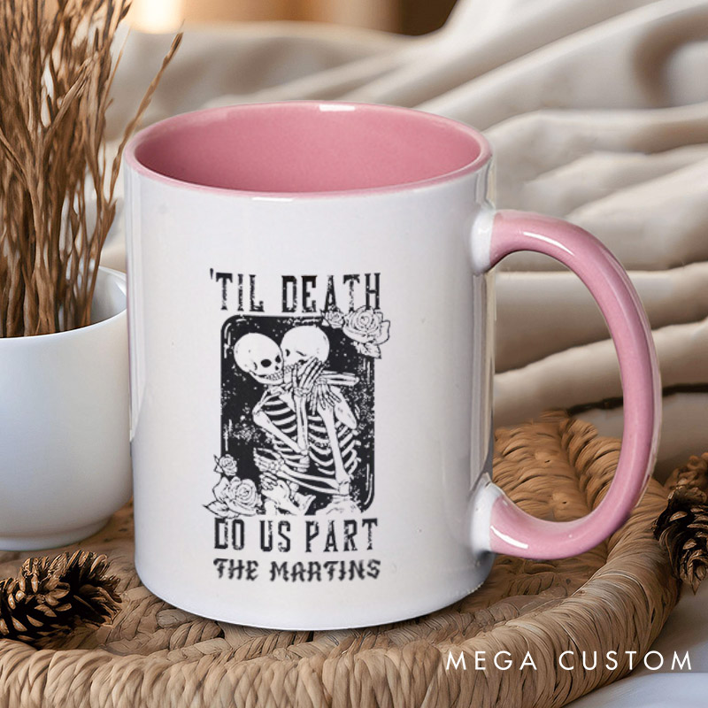 Personalized Til Death Do Us Part Hugging Skeleton Matching Wedding Couple Mugs