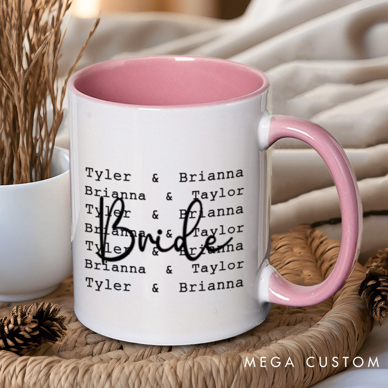 Personalized Modern Repetitive Text Bride and Groom Wedding Couple Mugs