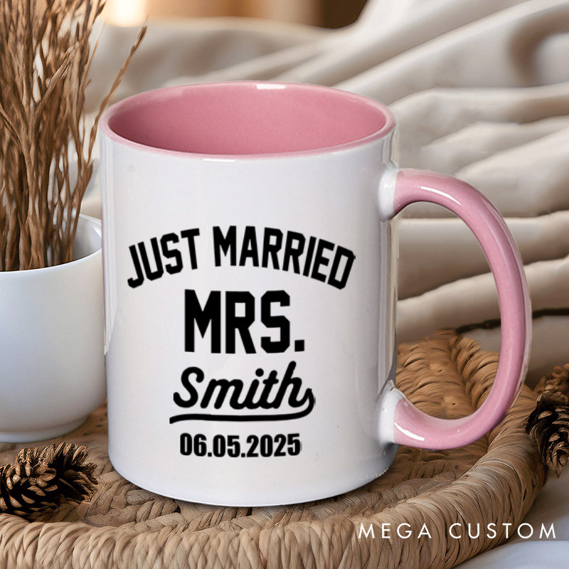 Personalized Classic Just Married Mr and Mrs with Date Wedding Couple Mugs