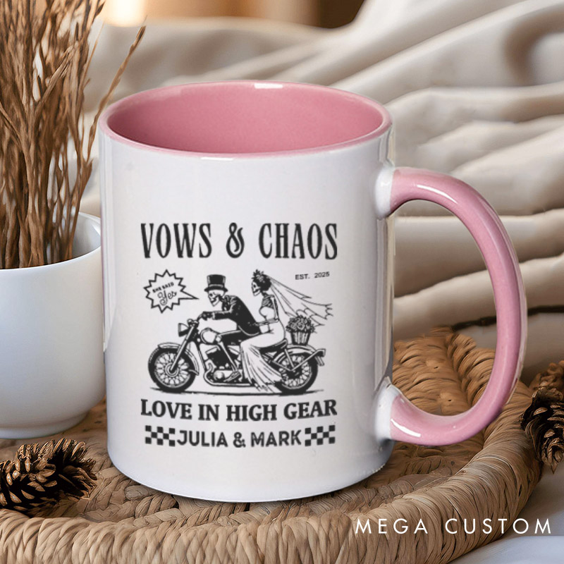 Personalized Vows & Chaos Motorcycle-Themed Love In High Gear Wedding Couple Mugs