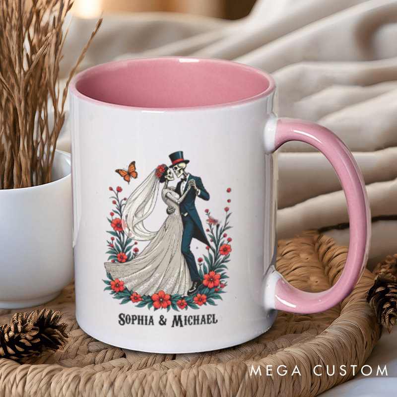 Personalized Romantic Dancing Skeleton Matching Wedding Couple Mugs