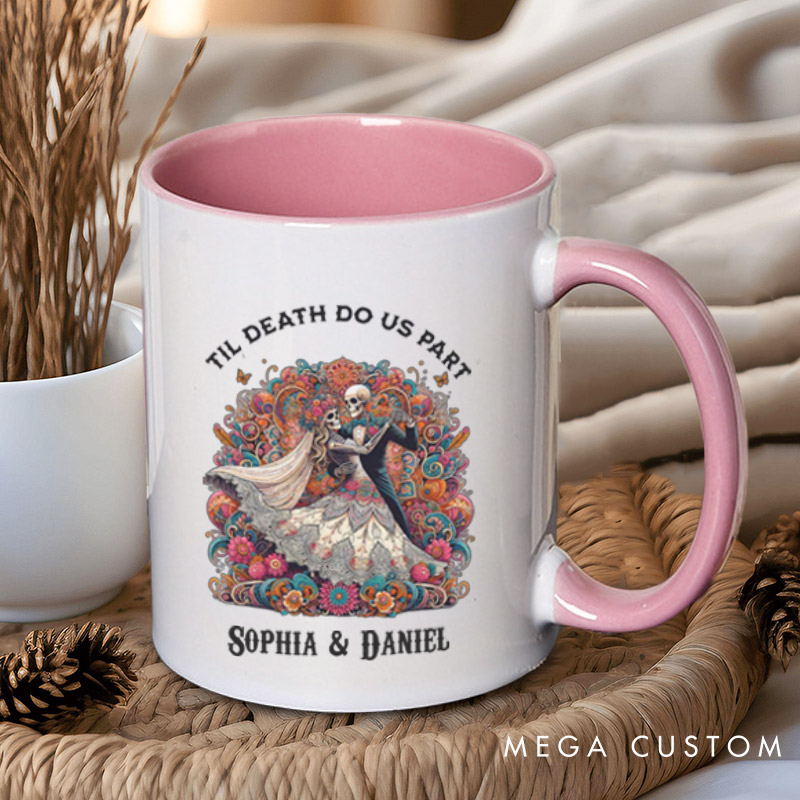 Personalized Til Death Do Us Part Dancing Skeleton Matching Wedding Couple Mugs