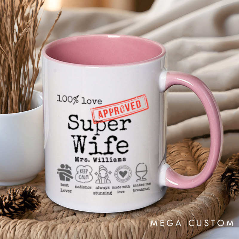 Personalized Fun Approved Super Wife and Super Husband Matching Wedding Couple Mugs