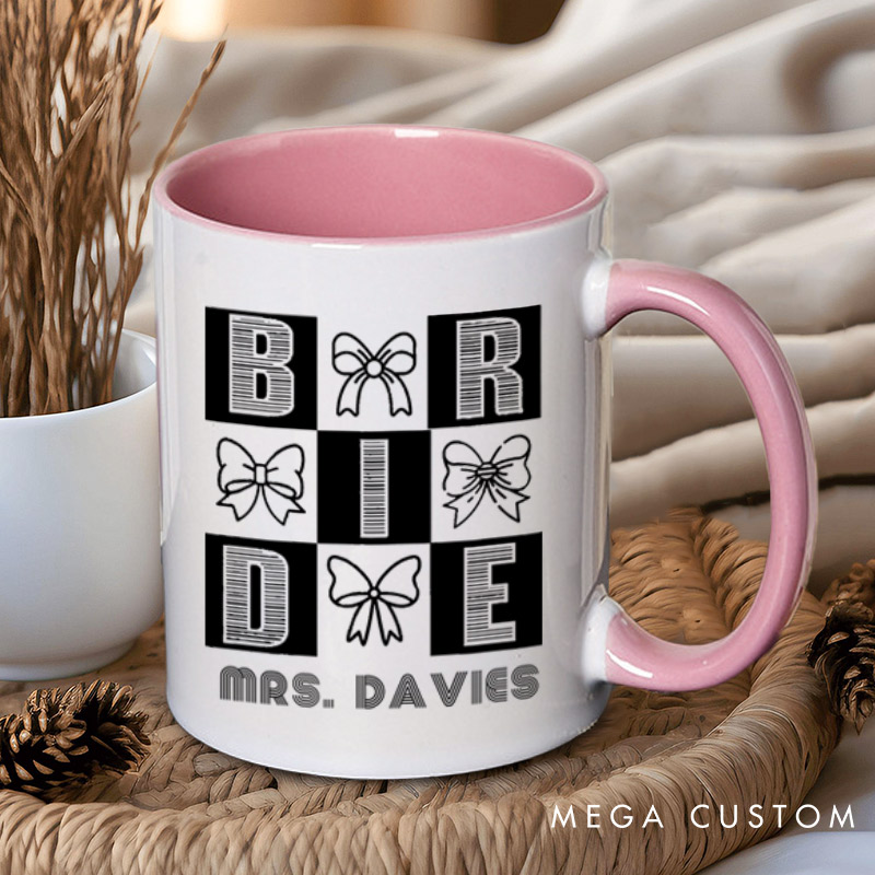 Personalized Chic Bow-Themed Bride and Groom Matching Wedding Couple Mugs