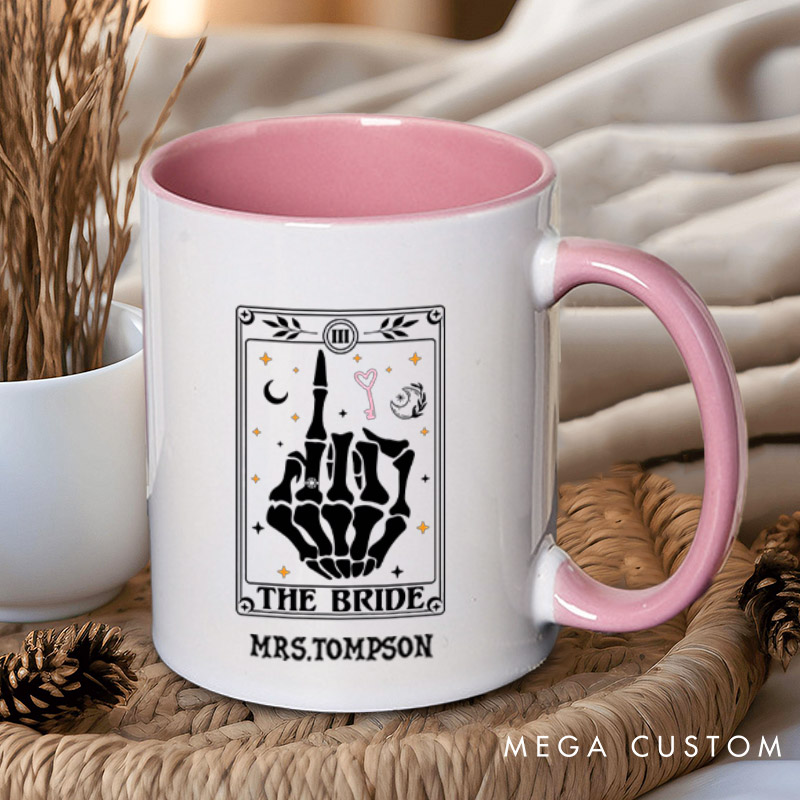 Personalized Tarot Card Skeleton Funny Gesture Bride and Groom Wedding Couple Mugs