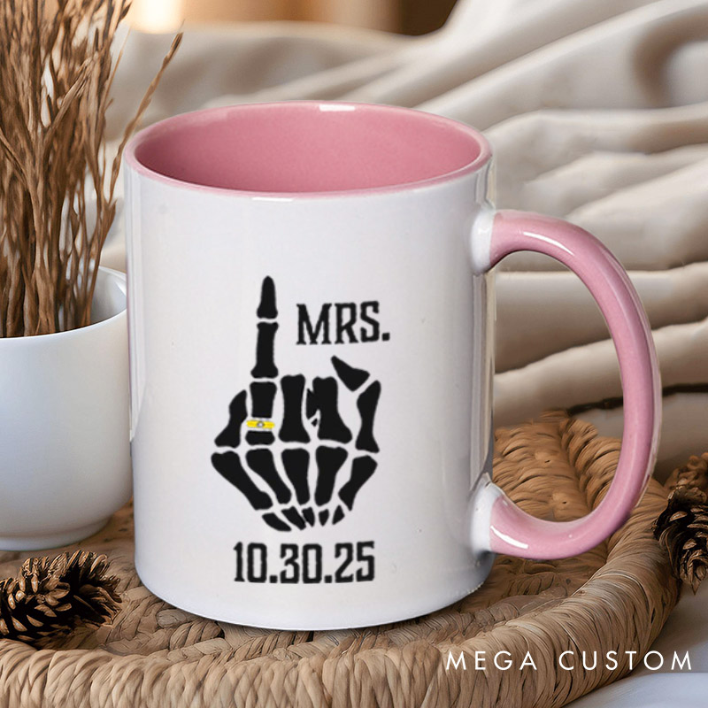 Personalized Funny Gesture Skeleton Mr and Mrs Matching Wedding Couple Mugs