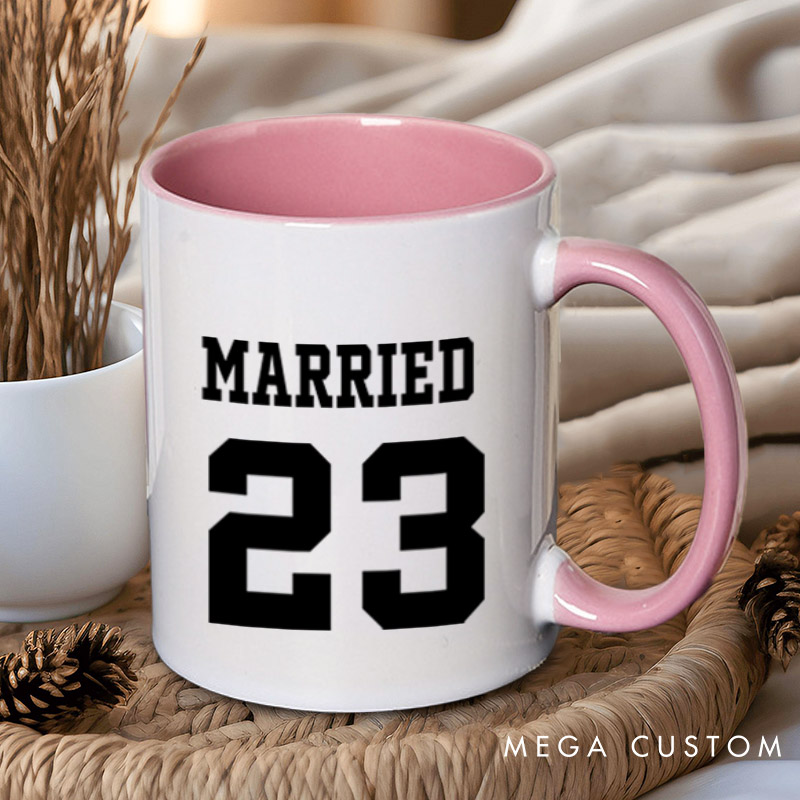 Personalized Bold Sports-Inspired Just Married Matching Wedding Couple Mugs