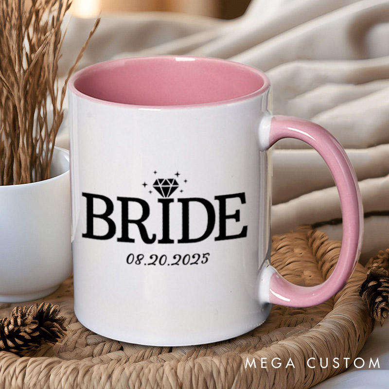 Personalized Elegant Bride and Groom with Rings Matching Wedding Couple Mugs