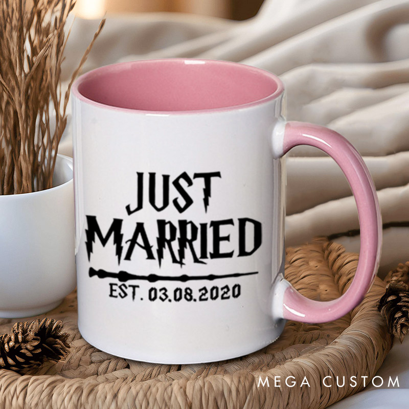 Personalized Just Married with Date Matching Wedding Couple Mugs