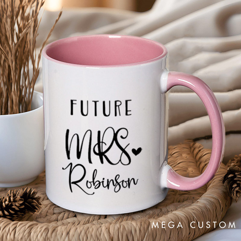 Personalized Playful Lucky Mr and Future Mrs with Heart Matching Engagement Couple Mugs