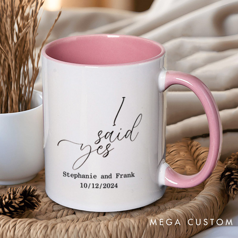 Personalized Minimalist I Asked and I Said Yes Engagement Announcement Matching Engagement Couple Mugs