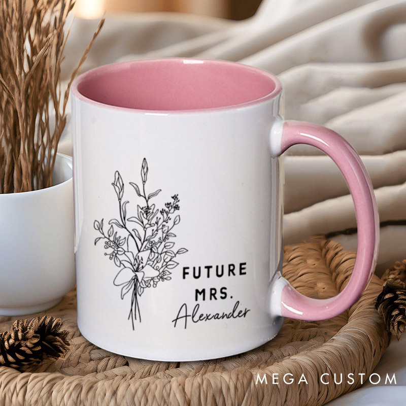 Personalized Elegant Hand-Drawn Lily Flowers Future Mers Fiancee Engagement Fiancée Mugs