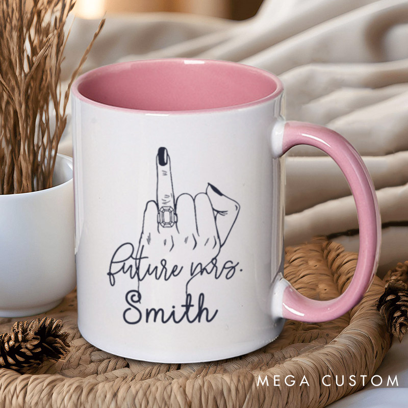 Personalized Minimalist Funny Gesture Future Mrs Fiancee Engagement Fiancée Mugs