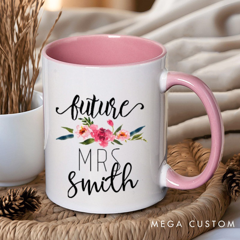 Personalized Watercolor Floral Future Mrs Fiancee Engagement Fiancée Mugs