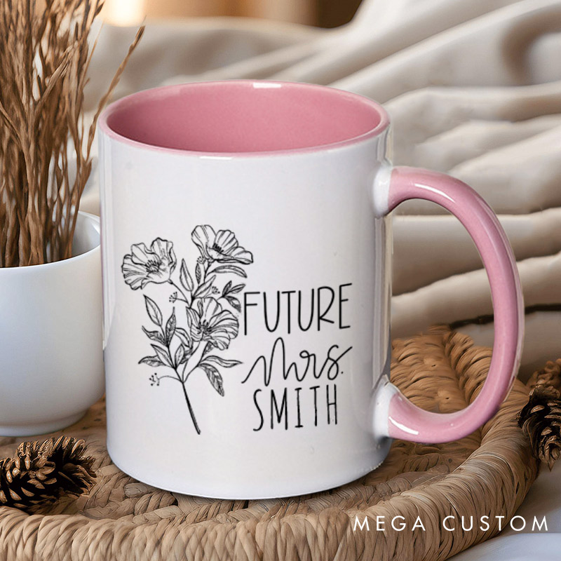 Personalized Floral Future Mrs and Lucky Mr Engagement Couple Mugs