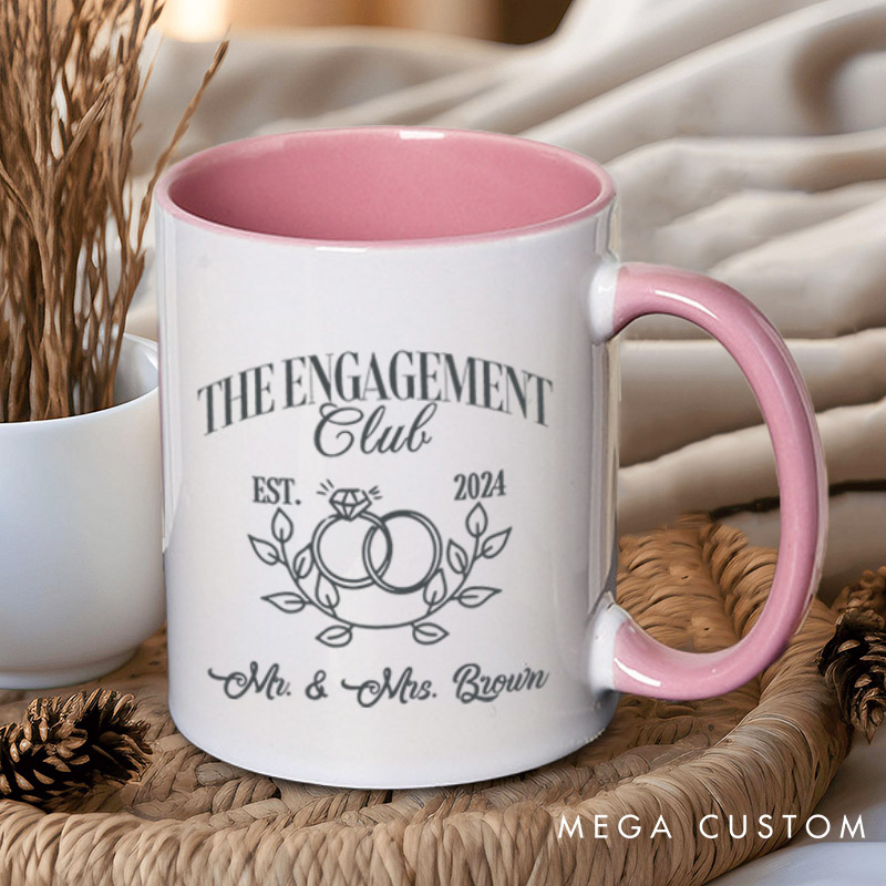 Personalized Fiancee Classic Engagement Club with Intertwined Rings and Leaves Mugs