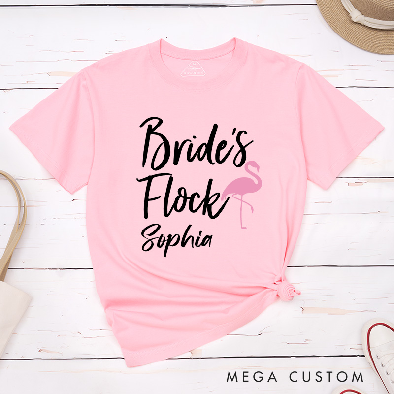 Personalized Bride Flamingo Matching T-Shirt Bride's Flock T-Shirt Bridesmaid Wedding T-Shirt Bachelorette Party Gift