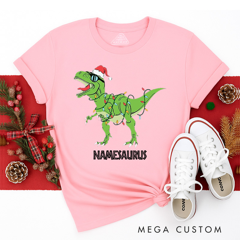 Personalized Namesaurus Christmas Classic T-Shirts Dinosaurs Movie Series Tshirt Movie Holiday Shirt