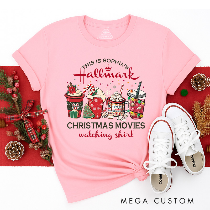 Personalized Coffee Christmas Movie Watching Shirt Classic T-Shirts Christmas Film Tshirt Movie Holiday Shirt