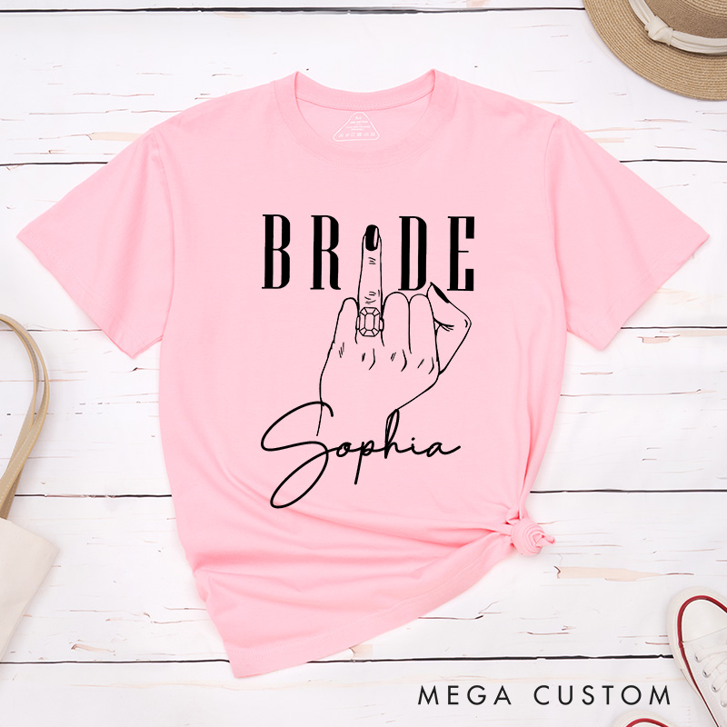 Personalized Minimalist Bride Hand with Ring Matching T-Shirt Mrs. Bride T-Shirt Wedding Day T-Shirt Bachelorette Party Gift