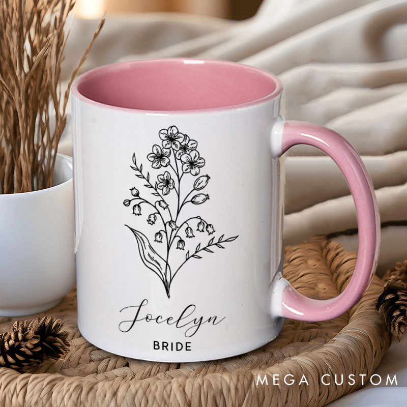 Personalized Elegant Bridesmaid Birth Flower Mug Maid of Honor Month Flower Bachelorette Party Mug Bridesmaid Proposal Gift Bridal Shower Mug