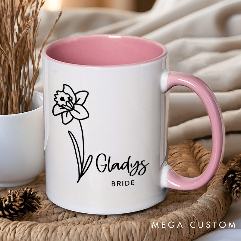 Personalized Cute Bridesmaid Birth Flower Mug Maid of Honor Month Flower Bachelorette Party Mug Mother of the Bride Groom Gift Bridal Shower Mug
