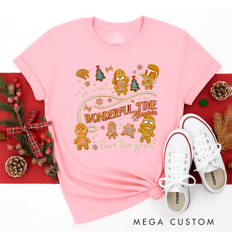 Personalized Star Gingerbread Wonderful Time Christmas Classic T-Shirts Galaxy War Film Tshirt Movie Holiday Shirt
