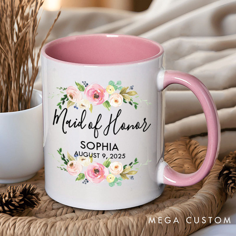 Personalized Stunning Floral Maid of Honor Mug Bridesmaid Mug with Name Bachelorette Party Mug Bridesmaid Proposal Gift Bridal Shower Mug