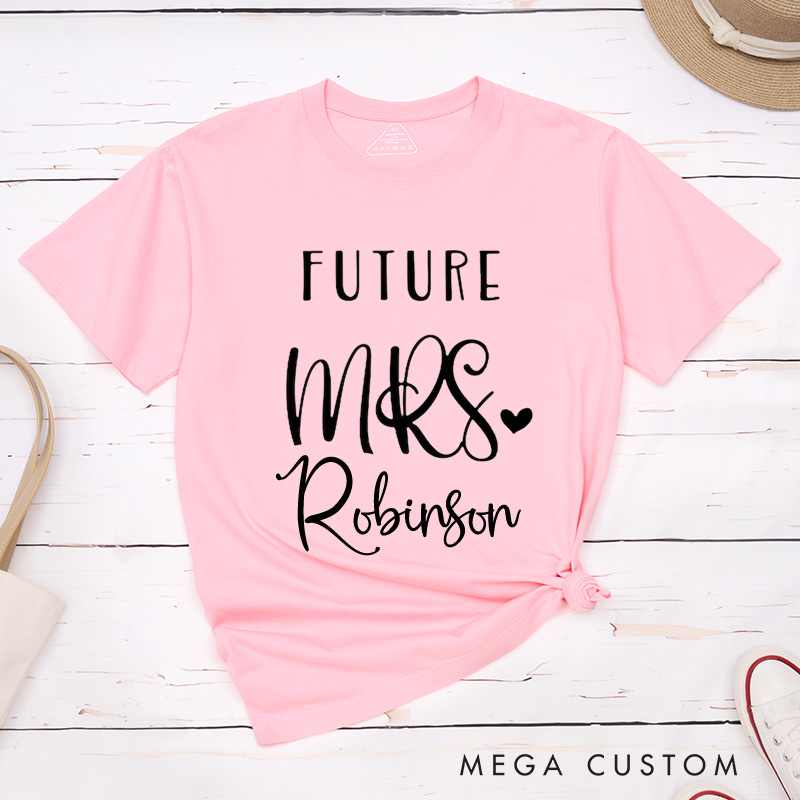 Personalized Playful Lucky Mr and Future Mrs with Heart Matching Engagement Couple Classic T-Shirt