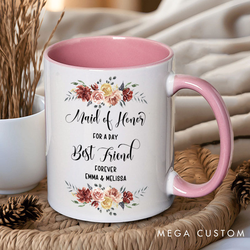Personalized Maid of Honor for a Day Best Friend Forever Mug Bridesmaid Red Floral Bachelorette Party Mug Bridesmaid Proposal Gift Bridal Shower Mug