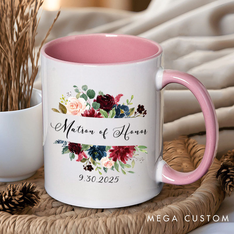 Personalized Bridesmaid Floral Initials Mug Matron of Honor Mug with Date Bachelorette Party Mug Bridesmaid Proposal Gift Bridal Shower Mug