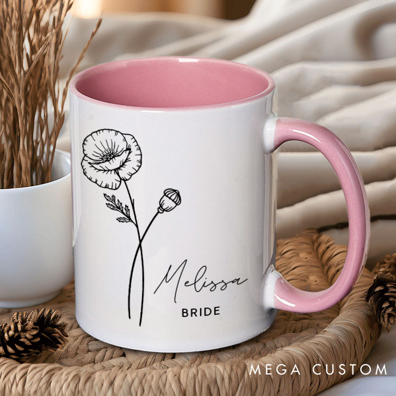 Personalized Minimalist Bridesmaid Birth Flower Mug Maid of Honor Month Flower Mug Bachelorette Party Mug Mother of the Bride Groom Bridal Shower Mug