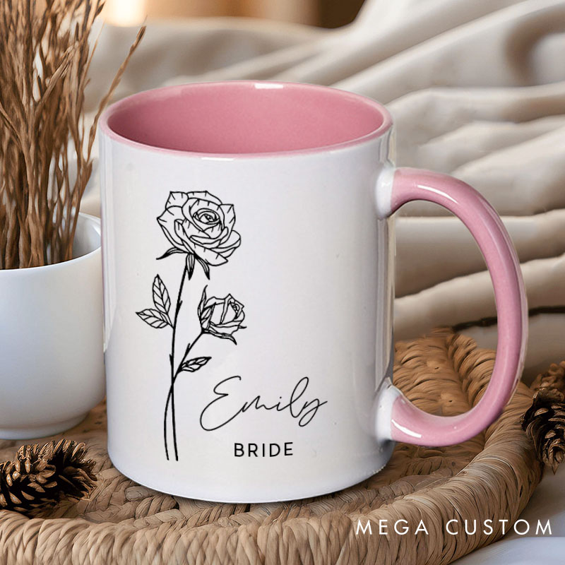 Personalized Chic Bridesmaid Birth Flower Mug Maid of Honor Month Flower Mug Bachelorette Party Mug Mother of the Bride Groom Gift Bridal Shower Mug
