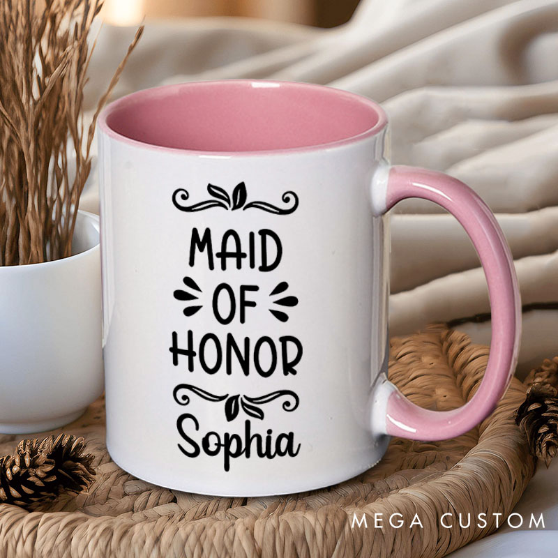 Personalized Maid of Honor with Wreath Leaves Mug Bridesmaid Mug with Name Bachelorette Party Mug Bridesmaid Proposal Gift Bridal Shower Mug
