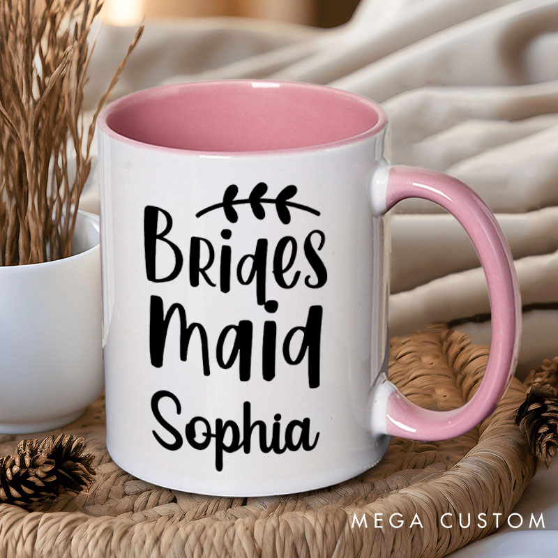 Personalized Bridesmaid with Wreath Leaf Mug Maid of Honor Mug with Name Bachelorette Party Mug Bridesmaid Proposal Gift Bridal Shower Mug