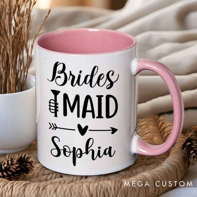 Personalized Bridesmaid with Heart Arrow Mug Maid of Honor Mug with Name Bachelorette Party Mug Bridesmaid Proposal Gift Bridal Shower Mug