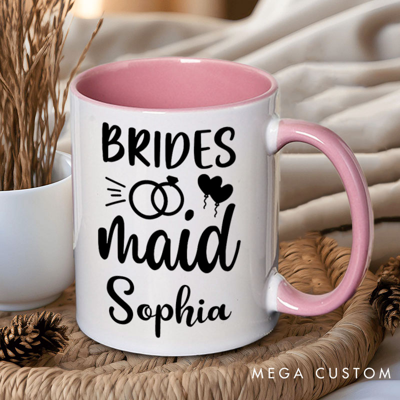 Personalized Bridesmaid with Ring and Heart Balloon Mug Maid of Honor Mug with Name Bachelorette Party Mug Bridesmaid Proposal Gift Bridal Shower Mug