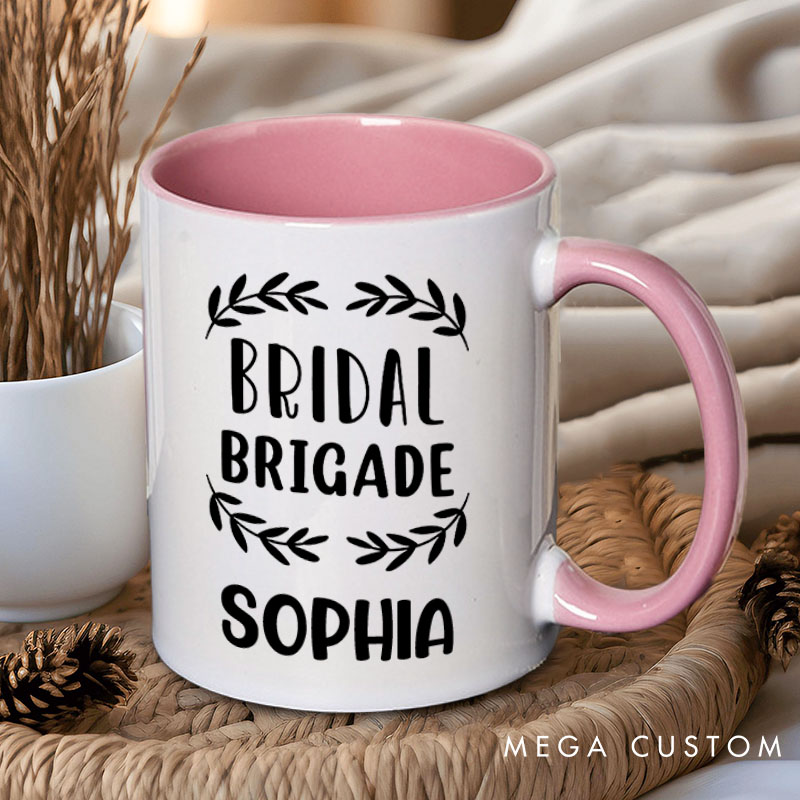 Personalized Bridal Brigade with Wreath Mug Bridesmaid Mug with Name Maid of Honor Bachelorette Party Mug Bridesmaid Proposal Gift Bridal Shower Mug