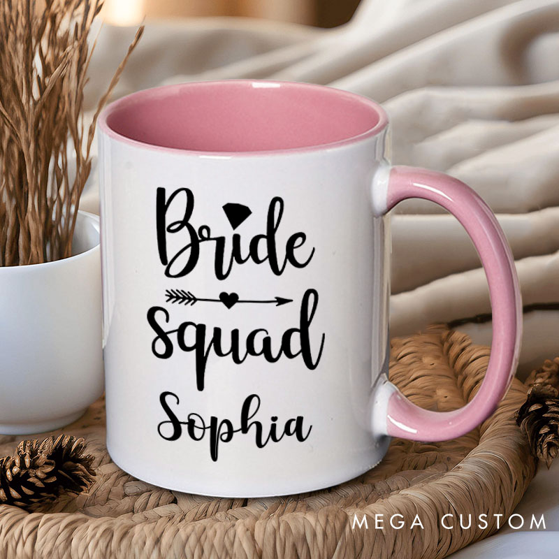 Personalized Bride Squad with Diamond Mug Bridesmaid Mug with Name Maid of Honor Bachelorette Party Mug Bridesmaid Proposal Gift Bridal Shower Mug