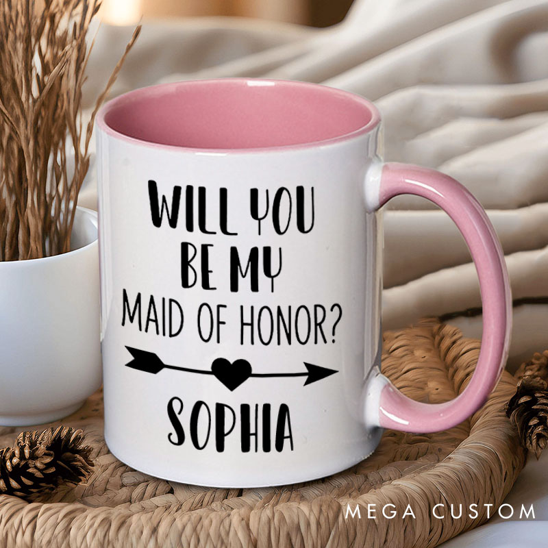 Personalized Will You be My Maid of Honor Mug Bridesmaid with Heart Arrow Mug Bachelorette Party Mug Bridesmaid Proposal Gift Bridal Shower Mug