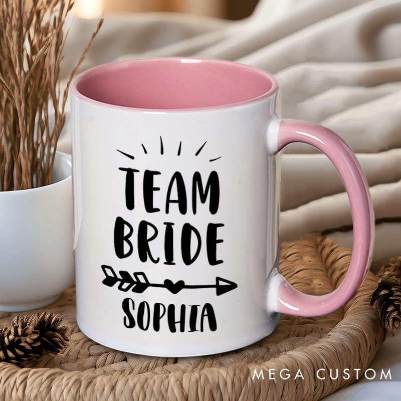 Personalized Team Bride with Heart Arrow Mug Bridesmaid Name Mug Maid of Honor Mug Bachelorette Party Mug Bridesmaid Proposal Gift Bridal Shower Mug