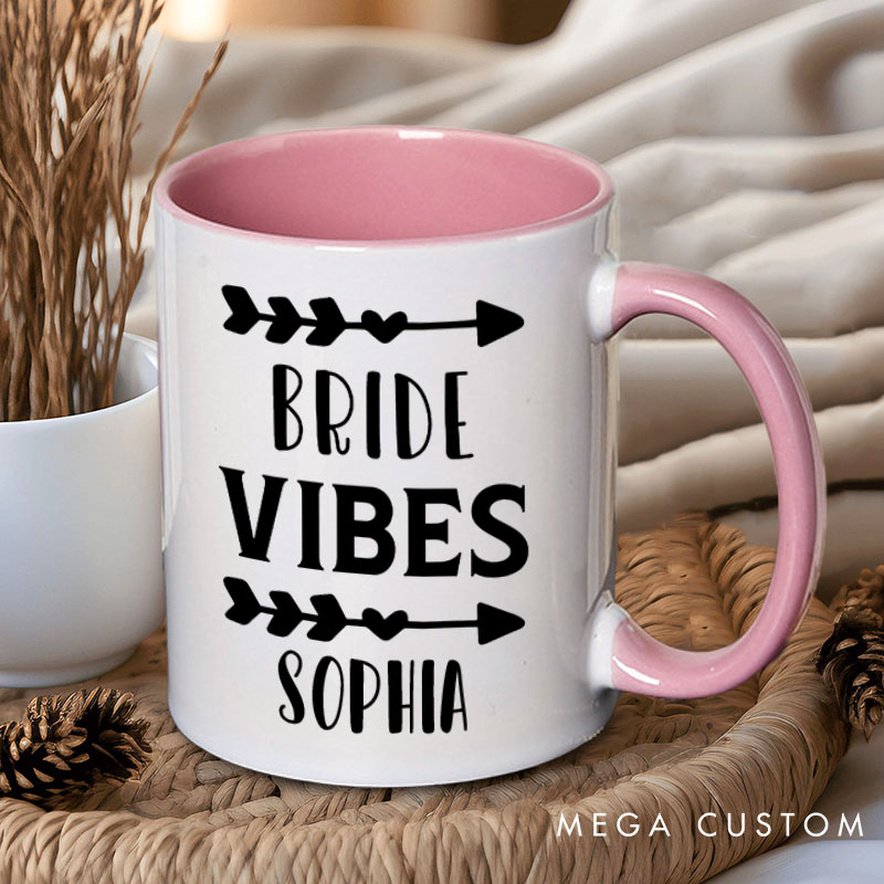 Personalized Bride Vibes with Heart Arrow Mug Bridesmaid Name Mug Maid of Honor Mug Bachelorette Party Mug Bridesmaid Proposal Gift Bridal Shower Mug