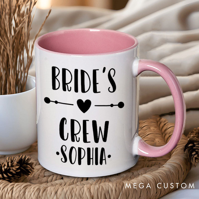 Personalized Bride’s Crew with Heart Mug Bridesmaid Name Mug Maid of Honor Mug Bachelorette Party Mug Bridesmaid Proposal Gift Bridal Shower Mug
